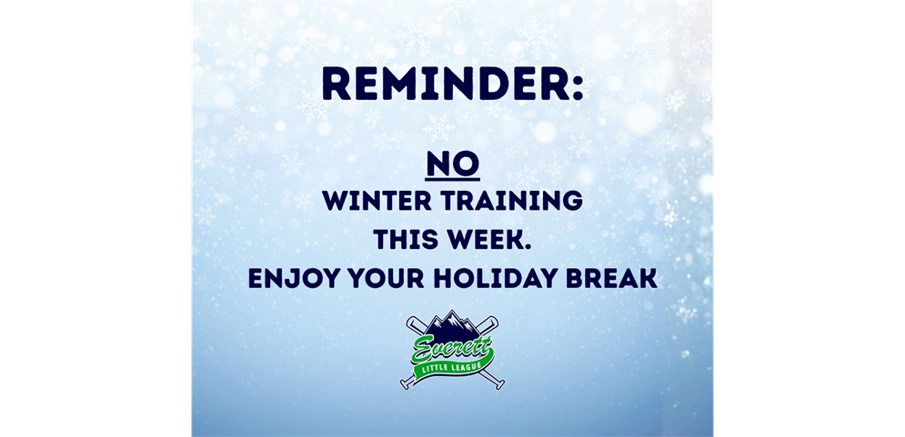 No Winter Training 12/20-21 and 12/27-28!! See you in the New Year!
