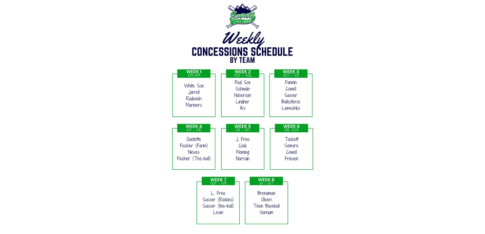 SNACK SHACK TEAM SCHEDULE