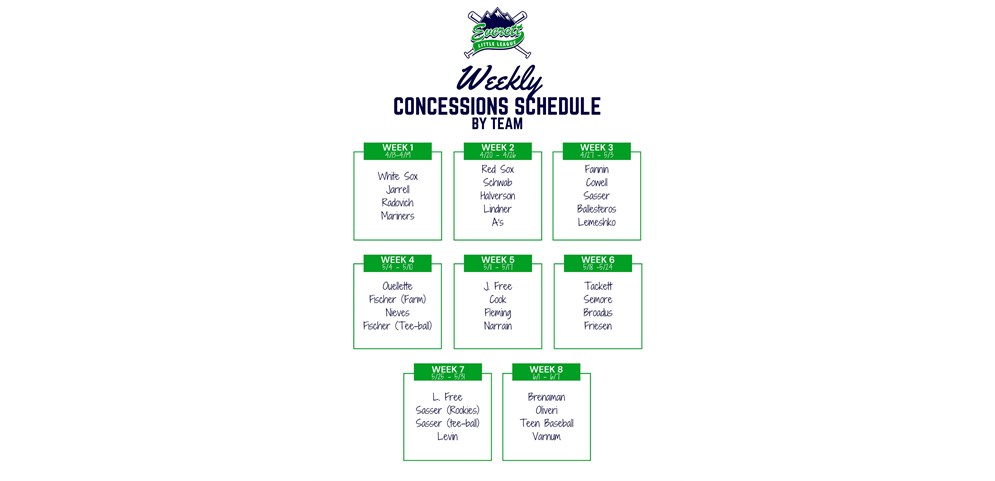 SNACK SHACK TEAM SCHEDULE