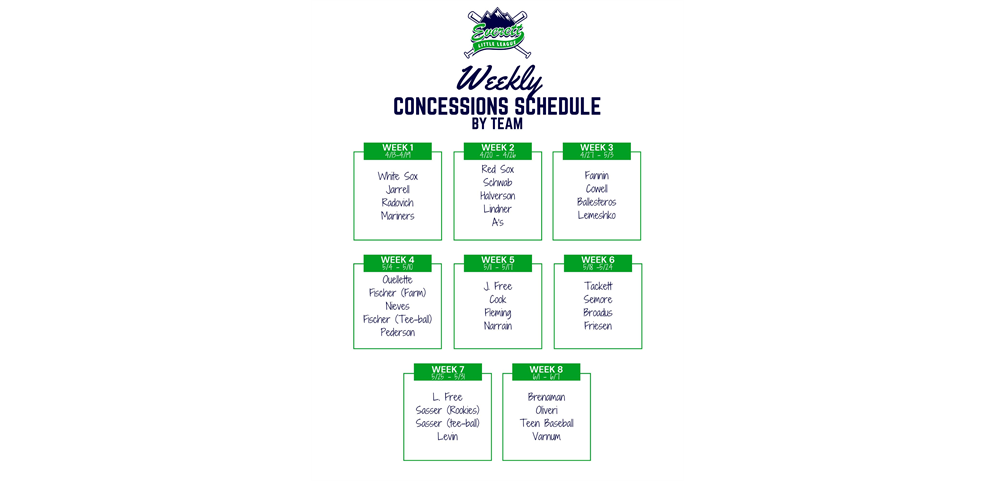 SNACK SHACK TEAM SCHEDULE